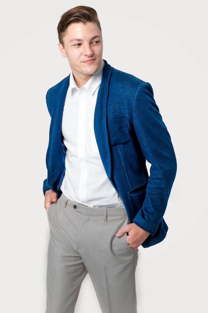 Blue Blazer Grey Pants